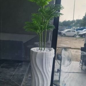 Artificial Areca Palm Tree in Sculptural White Wave Planter
